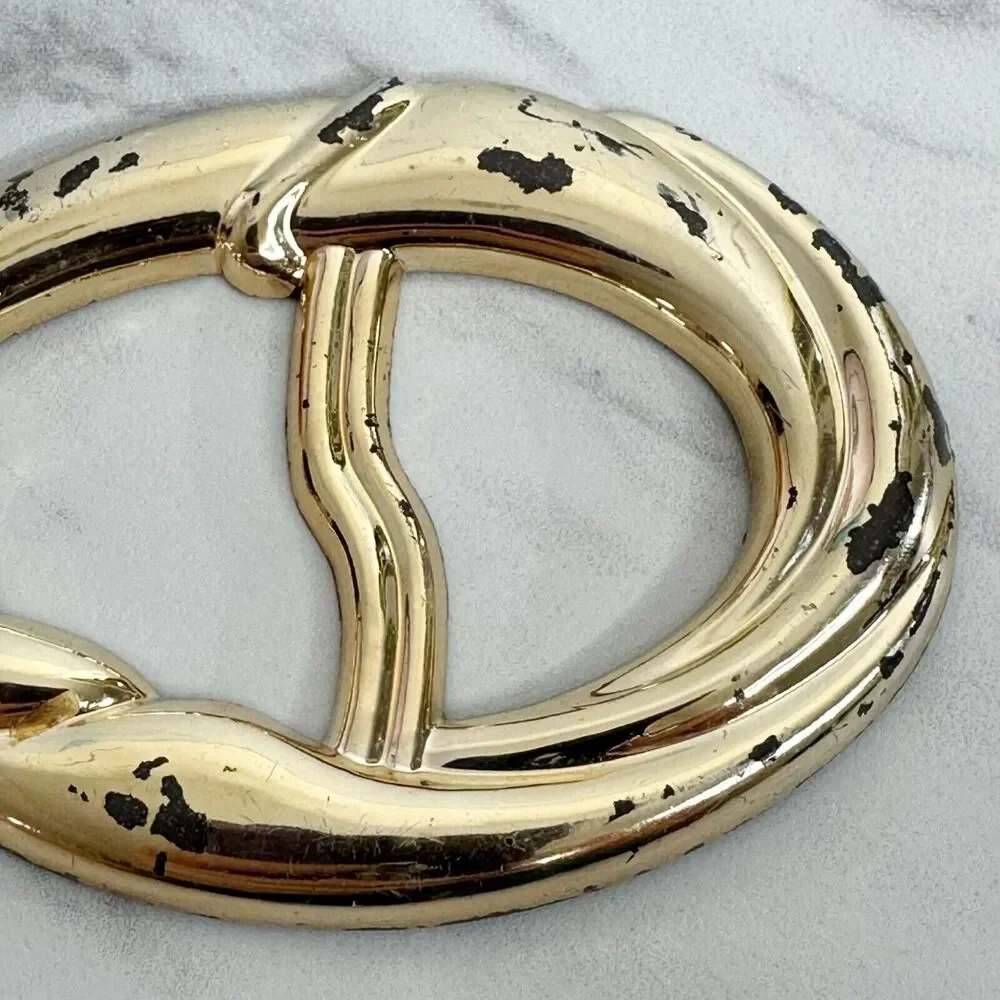 Vintage Metallic Gold Scarf Slide Shirt Tie Bar Belt Buckle